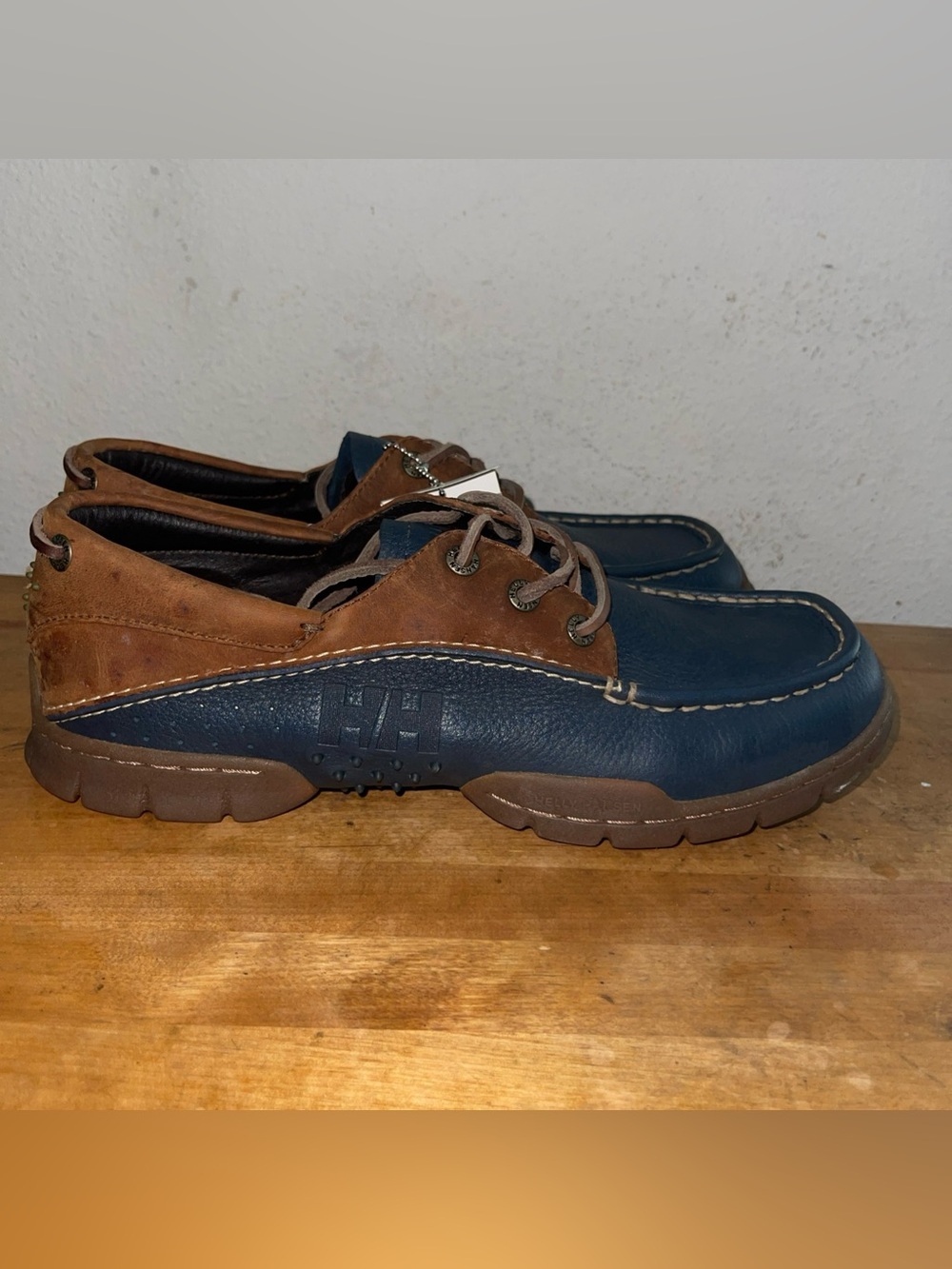 Helly Hansen Blue Brown Moc Toe Driving Deck Boat Oxford Lace up Shoe Sz US 11